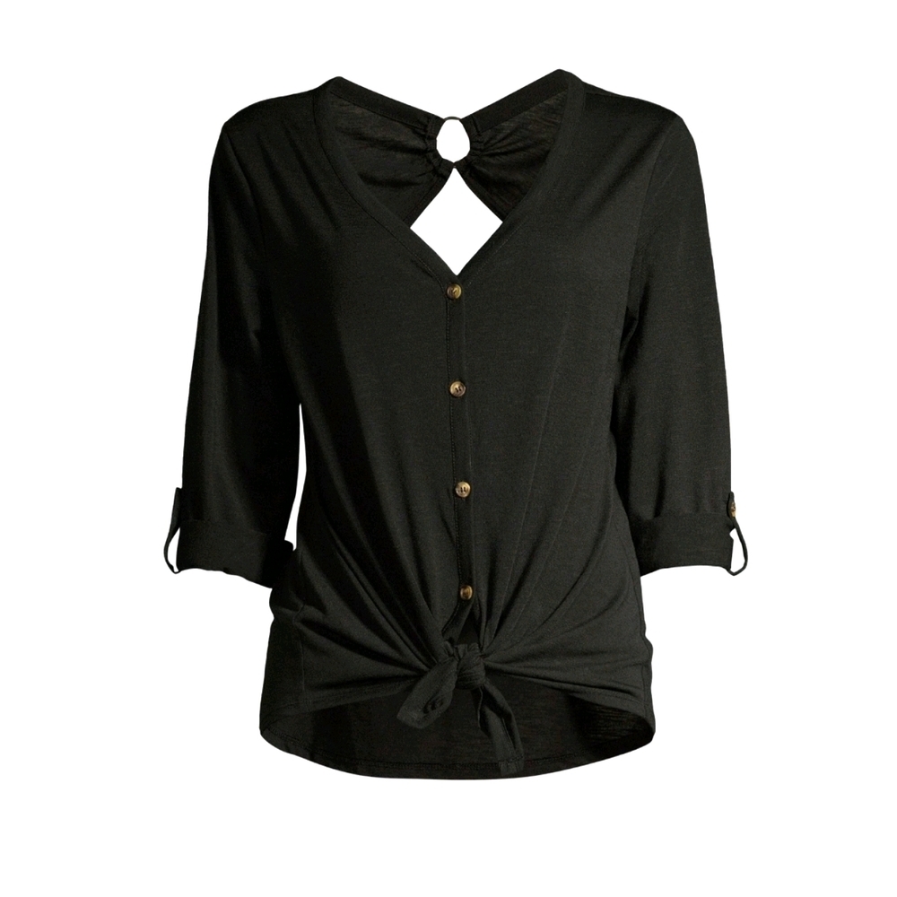 No Boundaries Junior's Plus Size Ring Back Long Sleeve Button Front Top 453